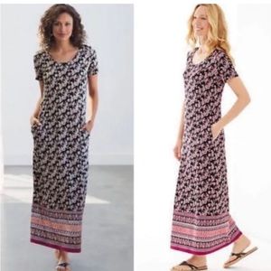 J. Jill Paisley Floral Short Sleeve Scoop Neck Maxi Dress Sz M